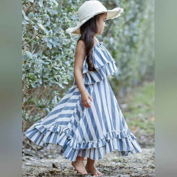 Mia Belle Girls Hello Honey Double Ruffle Gingham Crop Top & Maxi Skirt Set,2/3T - Picture 5 of 6